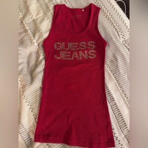 Guess Y2K Red rhinestone logo Tank Top EUC